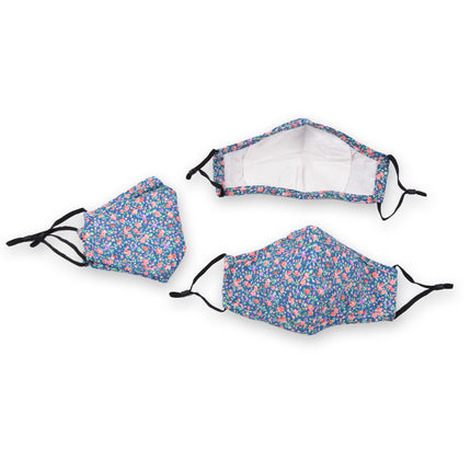 Blauwe Katoenen Mondkapjes | 3 Delige Set | 24cm x 15.5m | Herbruikbaar en Stofbestendig | Ideal Voor Uniseks Gebruik