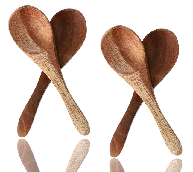 Mini Houten Lepel - Theelepel Koffielepel 4 Stuks - 7cm - Kleine Lepeltjes Voor Kruidenpotten, Jam, Suiker, Honing & Meer!