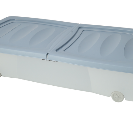 Opbergboxen met Deksel en Wieltjes- Set van 2 - Onderbedbox 79x39x17 cm - Blauw box voor Kleding, Speelgoed