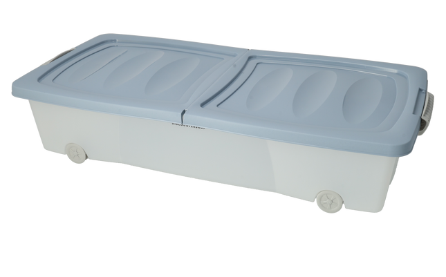Opbergbox met Deksel 52L - Blauw - Met Wieltjes en Druksluiting - Ideaal voor Opslag in Huis of Kantoor