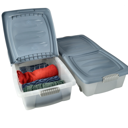 Opbergboxen met Deksel en Wieltjes- Set van 2 - Onderbedbox 79x39x17 cm - Blauw box voor Kleding, Speelgoed