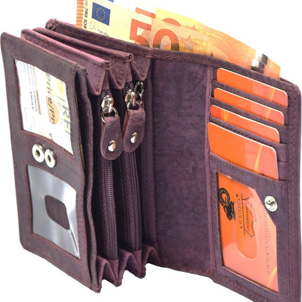 4East® | Vintage Leren Dames Portemonnee Harmonica |Paars | Ideale Dames Portemonnee | Stoer Leer| met RFID bescherming