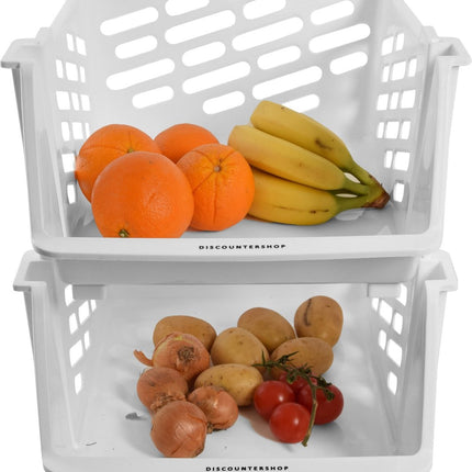 2x Groentemand | Groentebak Keuken | Mandenrek | Rek met Manden |Wit