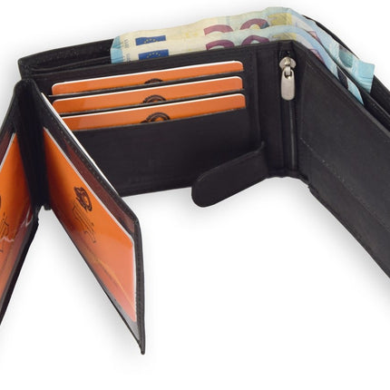 Portemonnee heren - portemonnee dames - betaalbare Portefeuille van echt Leer -duurzaam ruim en veilig | Anti Skim | 10 pasjes -zwart -liggend model billfold Unisex - Heren portemonnee