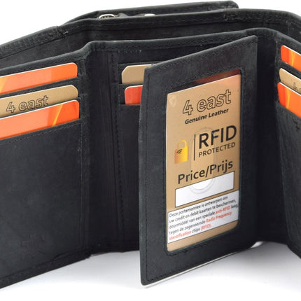 Portemonnee - portemonnee dames - portemonnee heren - portemonnee pasjes- Volledig leer- 4E-458 - RFID Protected Anti skim - 4East - Zwart - Portemonnee dames Zwart - Portemonnee Klein