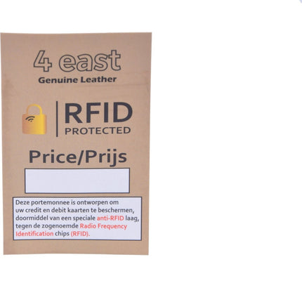 Portemonnee - portemonnee dames - portemonnee heren - portemonnee pasjes- Volledig leer- 4E-458 - RFID Protected Anti skim - 4East - Cognac - Camel - Portemonnee dames camel - Portemonnee Klein