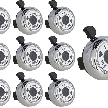 Fietsbel 30 mm Zilver – "I Love My Bike" – Aluminium Fietsbel Racefiets & Stadsfiets – Helder Geluid – Universele Fietsaccessoire voor Kinderen & Volwassenen