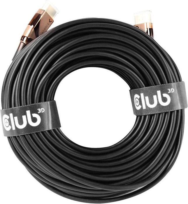 CLUB3D HDMI 2.0 UHD Active Optical Kabel HDR 4K 60Hz M/M 30 meter - club3D HDMI Aansluitkabel 30 meter Vlambestendig, High Speed HDMI Zwart [1x HDMI-stekker - 1x HDMI- Metaal aansluiting:Goud