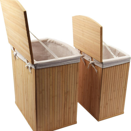 2-Delige Wasmanden met deksel | Wasmand Duurzaam | waszak katoen | Wasmand bamboe | 64L / 33L