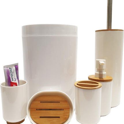 Luxe Toiletborstel Set | Modern Design | Kunststof en Bamboe | Bruin en Wit | 2 Jaar Garantie 