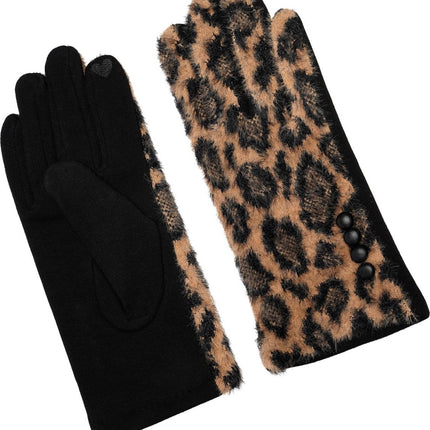 Handschoenen Dames panterprint Handschoenen Warm Touch - Trendy handschoenen voor winter look - handschoenen met bontrand - Handschoenen touchscreen 
