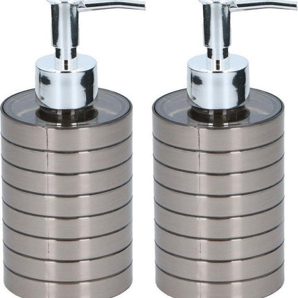 2x Zeeppompjes/zeepdispensers 300 ml zilver - Zeepdispensers met pompje zilverkleurig 2 stuks