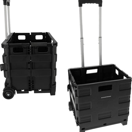 Opvouwbare Trolley met Ergonomisch Handvat en Lichtgewicht Ontwerp | Kunststof  | Zwarte Opvouwbare Bagagewagen tot 25kg Capaciteit