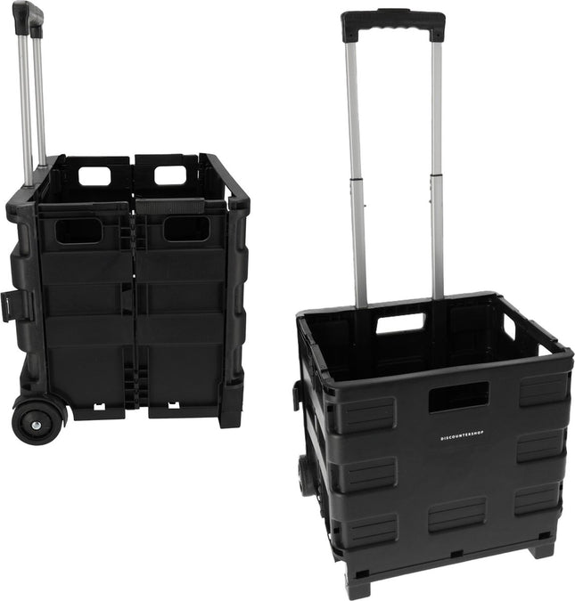 Opvouwbare Trolley met Ergonomisch Handvat en Lichtgewicht Ontwerp | Kunststof  | Zwarte Opvouwbare Bagagewagen tot 25kg Capaciteit