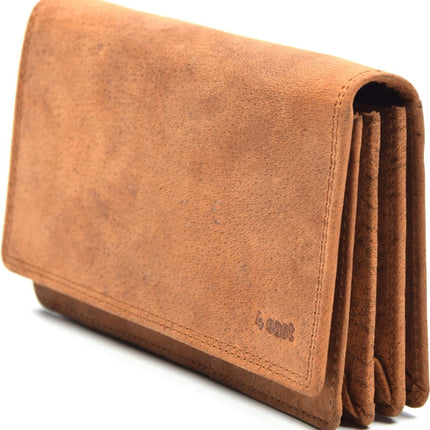 4East® Vintage Leren Dames Portemonnee |Cognac | RFID |Stoer Leer Portemonnee Huishoud portemonnee | Dames | Harmonica portemonnee | buffelleer Portemonnee | Overslag portemonnee