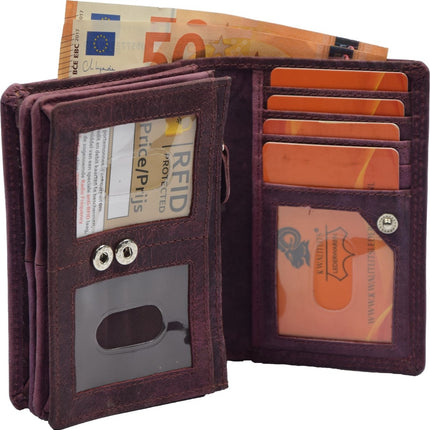 4East® | Vintage Leren Dames Portemonnee Harmonica |Paars | Ideale Dames Portemonnee | Stoer Leer| met RFID bescherming
