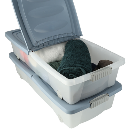 Opbergboxen met Deksel en Wieltjes- Set van 2 - Onderbedbox 79x39x17 cm - Blauw box voor Kleding, Speelgoed