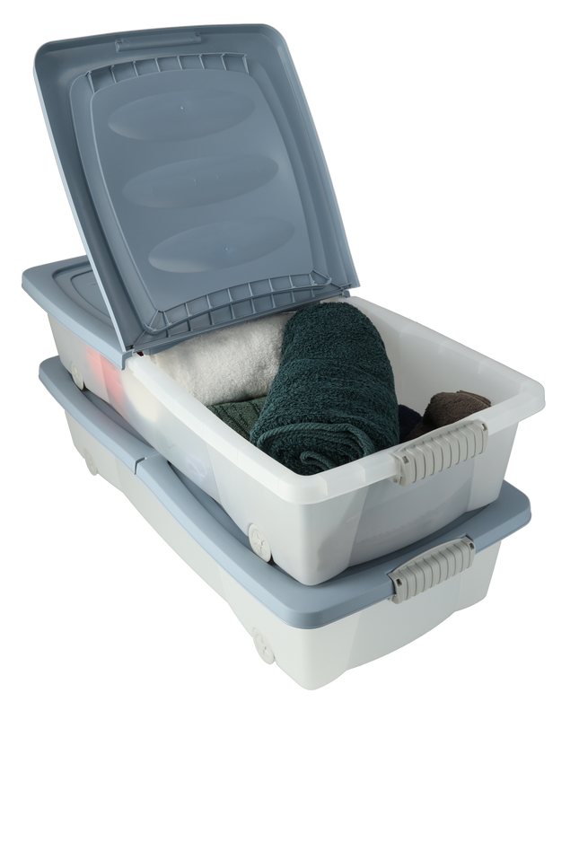 Opbergboxen met Deksel en Wieltjes- Set van 2 - Onderbedbox 79x39x17 cm - Blauw box voor Kleding, Speelgoed