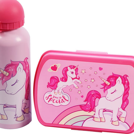 Eenhoorn Beker en Broodtrommel - 450 ml - Roze