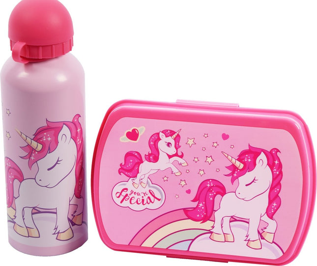 Eenhoorn Beker en Broodtrommel - 450 ml - Roze