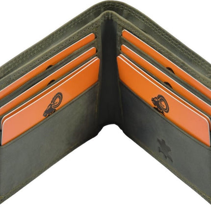 Portemonnee heren-dames luxe leer RFID anti-skim ZONDER MUNT GELD - hoge kwaliteit portefeuille heren-dames leer - mannen-vrouwen cadeautjes, cadeau voor man-vrouw Billfold Olijf- Groen 