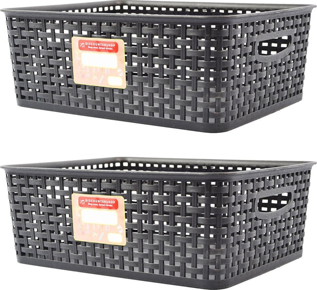 2 X Opbergmand - Opbergbakje - Zwarte opberger 35 x 29 x 13 cm Rattan - Opbergboxen kopen - opbergbox kopen Opbergbox