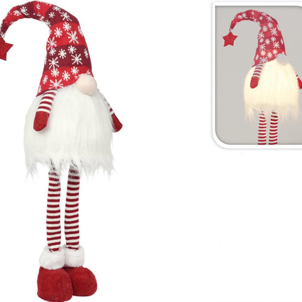 Gnome Staand 108 cm hoog Rood |Met Led |Kerst Kabouter Puntmuts| Gevuld met Pluche
