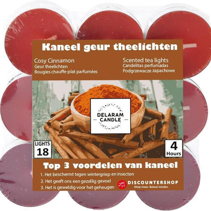 Geur Theelichten Cinnamon Chai | Theelichtjes met 4 branduren | Goodkope Geur Waxlichtjes | Geurtheelichtjes Rood | Theelichtjes Set 18 stuks 