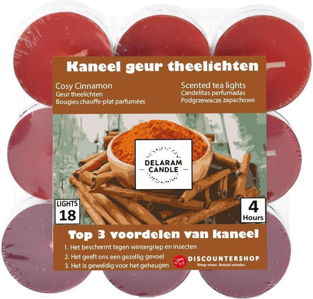 Geur Theelichten Cinnamon Chai | Theelichtjes met 4 branduren | Goodkope Geur Waxlichtjes | Geurtheelichtjes Rood | Theelichtjes Set 18 stuks 