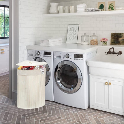 Bamboe 60L Wasmand Met Deksel - Incl. uitneembare waszak Bamboe Opbergmand/ Wasmand - 29 x 39 x 57 cm