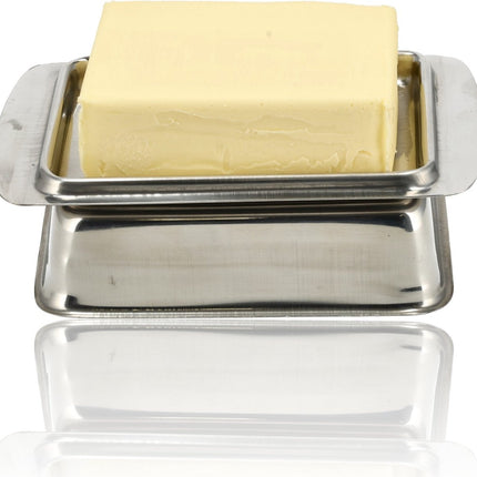 Botervloot RVS - Botervloot Roestvrij Staal - Zilver - Klassiek Ontwerp - Deksel - Voor 250g Boter - Boterschaal - Botervloot voor Koelkast of Aanrecht