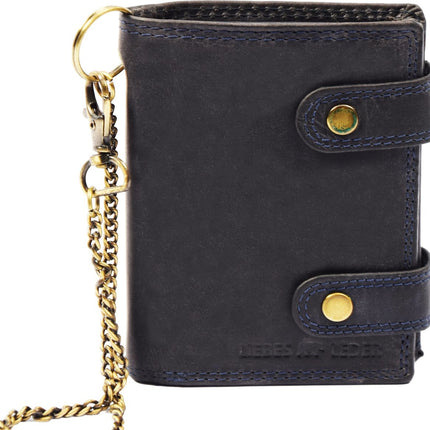 Portemonnee met ketting - Leren Dames Portemonnee Met Ketting Zwart - Leren Heren Portemonnee Met Ketting Donkerblauw