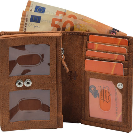 4East® | Vintage Leren Dames Portemonnee Harmonica |Cognac | Ideale Dames Portemonnee | Stoer Leer| met RFID bescherming