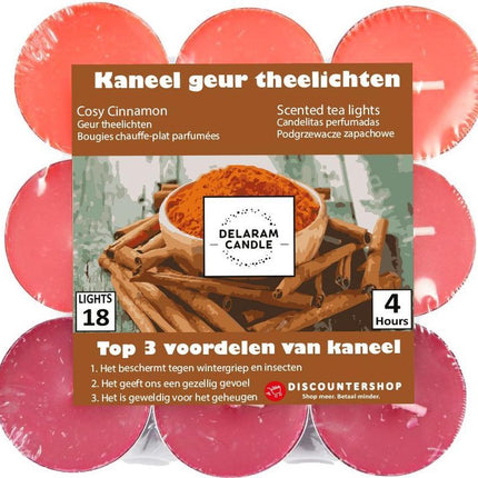 Geur Theelichten Cinnamon Chai | Theelichtjes met 4 branduren | Goodkope Geur Waxlichtjes | Geurtheelichtjes Rood | Theelichtjes Set 18 stuks 