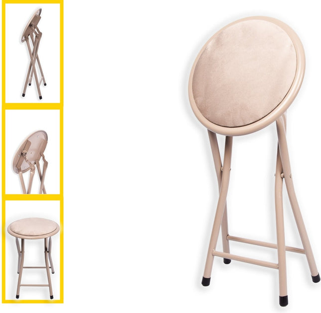 Deluxe Vouwkrukje 45 cm -  Velvet Vouwstoel - Lichtgewicht Vouwkrukje Beige