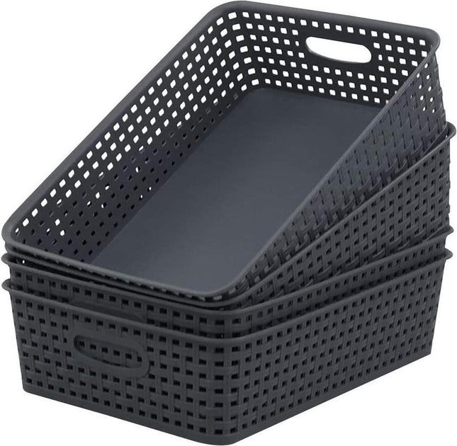 4 X Opbergmand - Opbergbakje - Zwarte opberger 35 x 29 x 13 cm Rattan - Opbergboxen kopen - opbergbox kopen Opbergbox