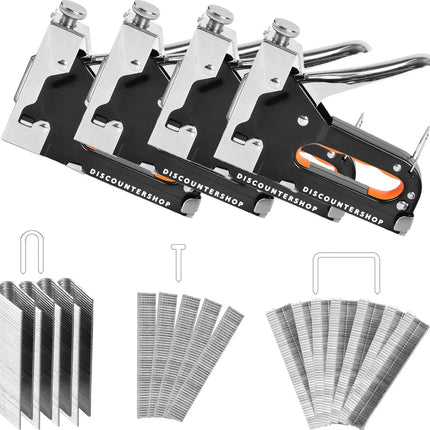 Nietpistool met Nietjes - Set van 4 | Nietmachine Inclusief Verschillende Soorten Nietjes (maten: 4–14 mm, 10–12 mm en 10–14 mm)