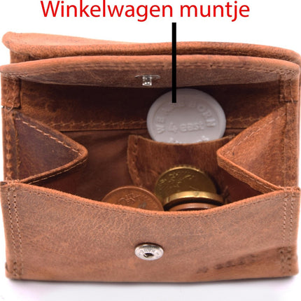 Portemonnee - portemonnee dames - portemonnee heren - portemonnee pasjes - portemonnee dames klein - Portemonnee klein - Portemonnees - 4E-1202 - Camel Portemonnee - Cognac