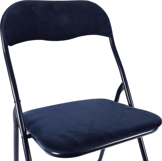 Klapstoel- Vouwstoel velvet zitvlak en rug bekleed - stoel - tafelstoel - klapstoel - donkerblauw - stoel - tafelstoel - klapstoel - Velvet klapstoel - Luxe klapstoel - Met kussentjes - Stoel - Stoelen - Klapstoelen - Stoeltje - Premium chair