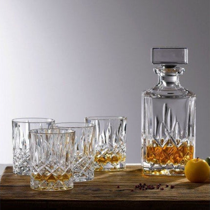 2 Stuks glazen whisky/water karaffen 1000ml - kristal - 2x Kristalglas look whiskey fles - Whiskykaraf/whiskyfles met structuur in glas