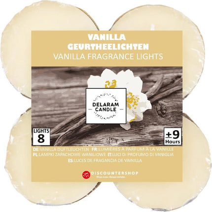 Theelichten met 9 Branduren - Waxinelichtjes - Geurtheelichten -theelichten - 8 Theelichten met Geur - Vanille geur theelichten