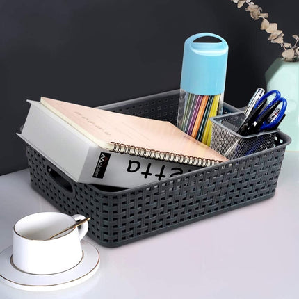 4x Opbergmand | met gevlochten rotan design voor badkamer | ergonomische handgrepen