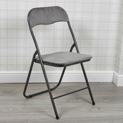 Klapstoel met zithoogte van 43 cm Vouwstoel velvet zitvlak en rug bekleed - tafelstoel Oker - stoel - tafelstoel- Velvet klapstoel - Luxe klapstoel - Met kussentjes Stoelen - Klapstoelen - Stoeltje - Premium chair - Grijs