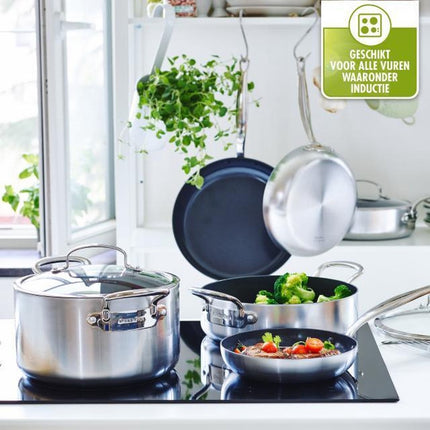 Zilver/zwarte koekenpan met anti-aanbak laag 28 cm - Keukenbenodigdheden - Kookbenodigdheden - Koken - Vlees/pannenkoeken braden/bakken - Pannen - Aluminium koekenpannen