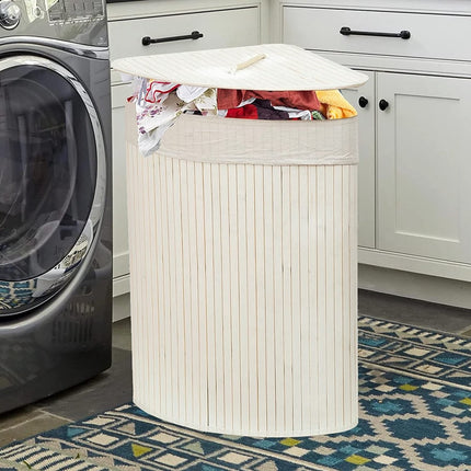Bamboe 60L Wasmand Met Deksel - Incl. uitneembare waszak Bamboe Opbergmand/ Wasmand - 29 x 39 x 57 cm