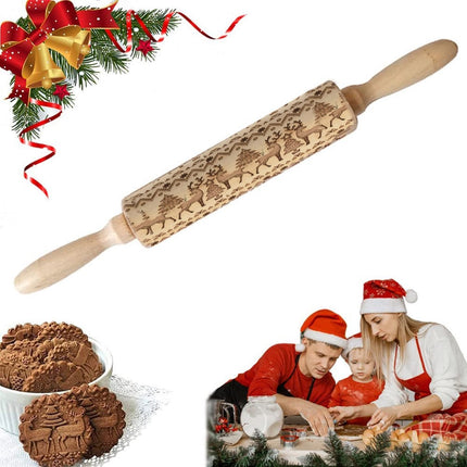 Deegroller van hout voor kerstkoekjes | Gegraveerde Deegroller |kerstgebak| Uitsteekvormpjes |koekvormpjes| Koekjes | Koek |