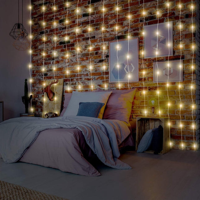 Lichtgordijn | Lichtvorhang | warm wit | +8 functies | gordijnverlichting 200 led| 190x100 cm