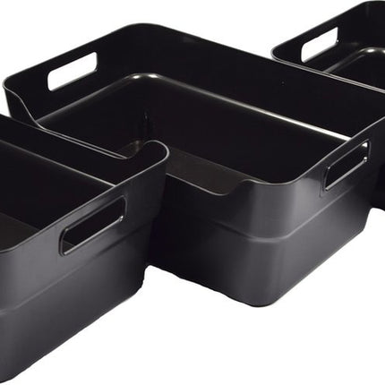 3x Opbergmand - Opbergbox - 10 liter - Zwart - Opbergdoos - Kinderkamer - Badkamer - Keuken - Speelgoed - Opbergen -34x24x14 cm
