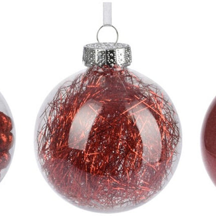  Doorzichtige kunststof kerstballen Rood met 50 kerstbalhaakjes | 8cm |18 stuks |