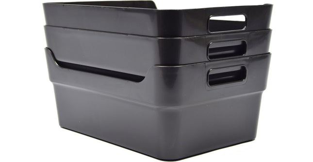 3x Opbergmand - Opbergbox - 10 liter - Zwart - Opbergdoos - Kinderkamer - Badkamer - Keuken - Speelgoed - Opbergen -34x24x14 cm
